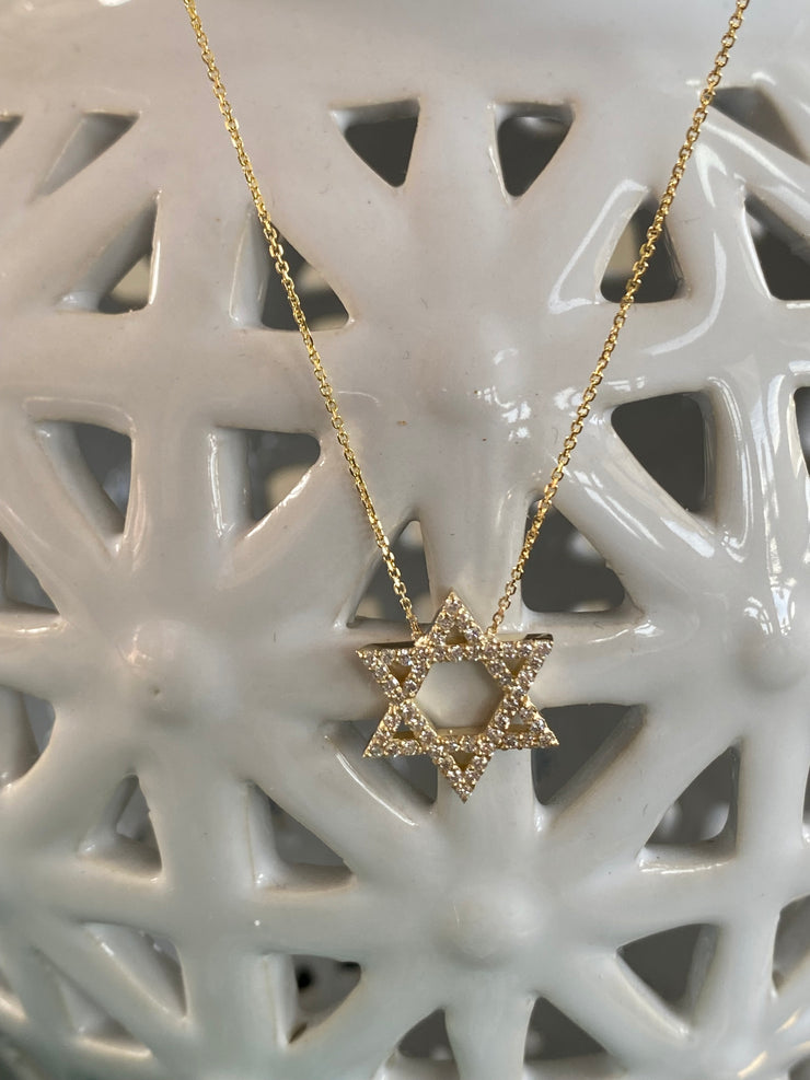 14K Diamond Star of David Pendant