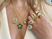 14K YG Pink Tourmaline, Malachite and Diamond Blossom Necklace