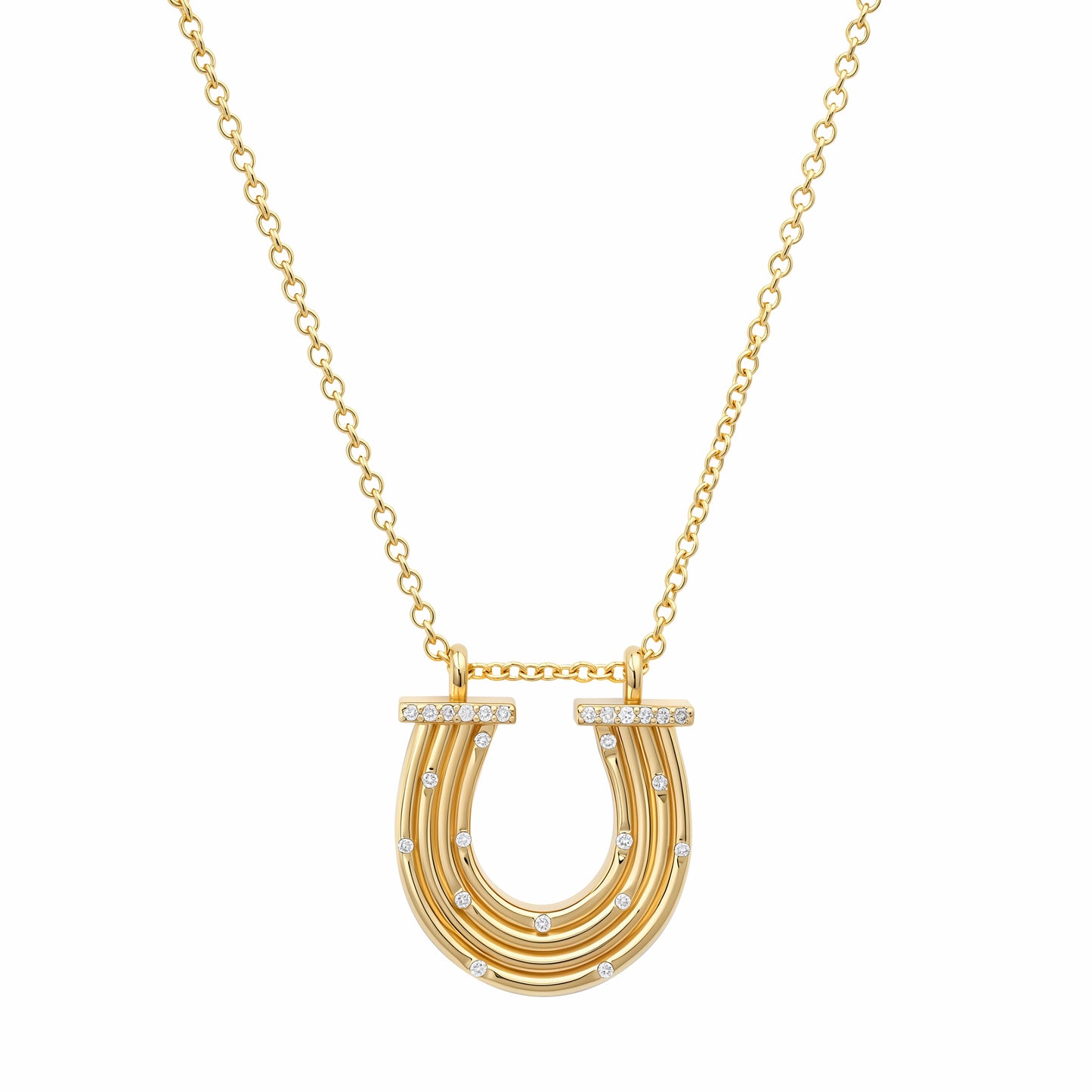 Sig Ward Jewelry 14K yellow gold Reeded Gold horseshoe necklace with scattered diamonds