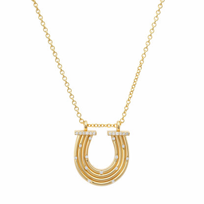 Sig Ward Jewelry 14K yellow gold Reeded Gold horseshoe necklace with scattered diamonds