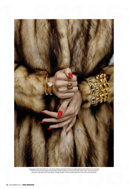 Sig Ward Jewelry Editorial 14K YG Medium Citrine, Tiger's Eye and Diamond Horseshoe Ring featuring vibrant citrine and tiger's eye gemstones with diamond accents in an elegant yellow gold horseshoe ring design.