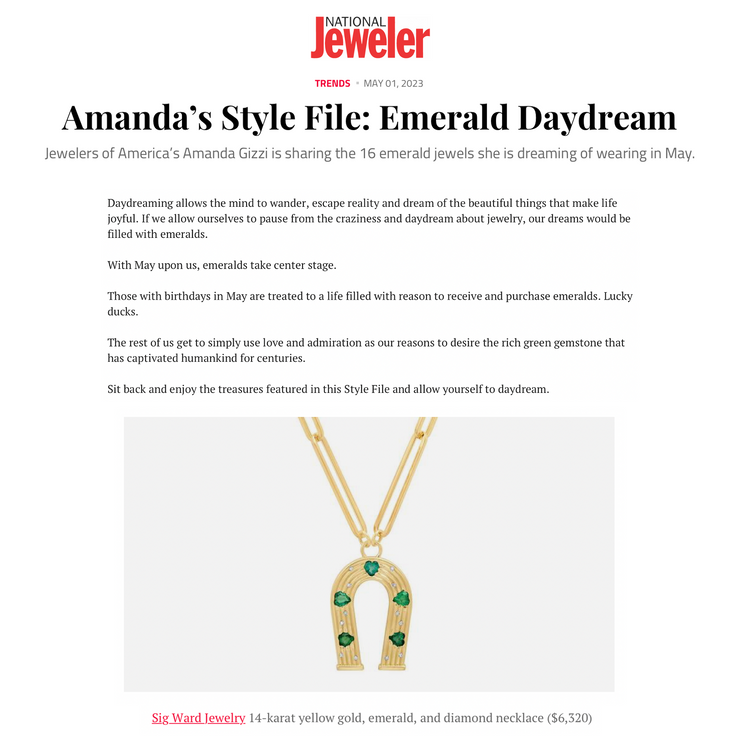 14K Yellow Gold Emerald and Diamond Horseshoe Necklace