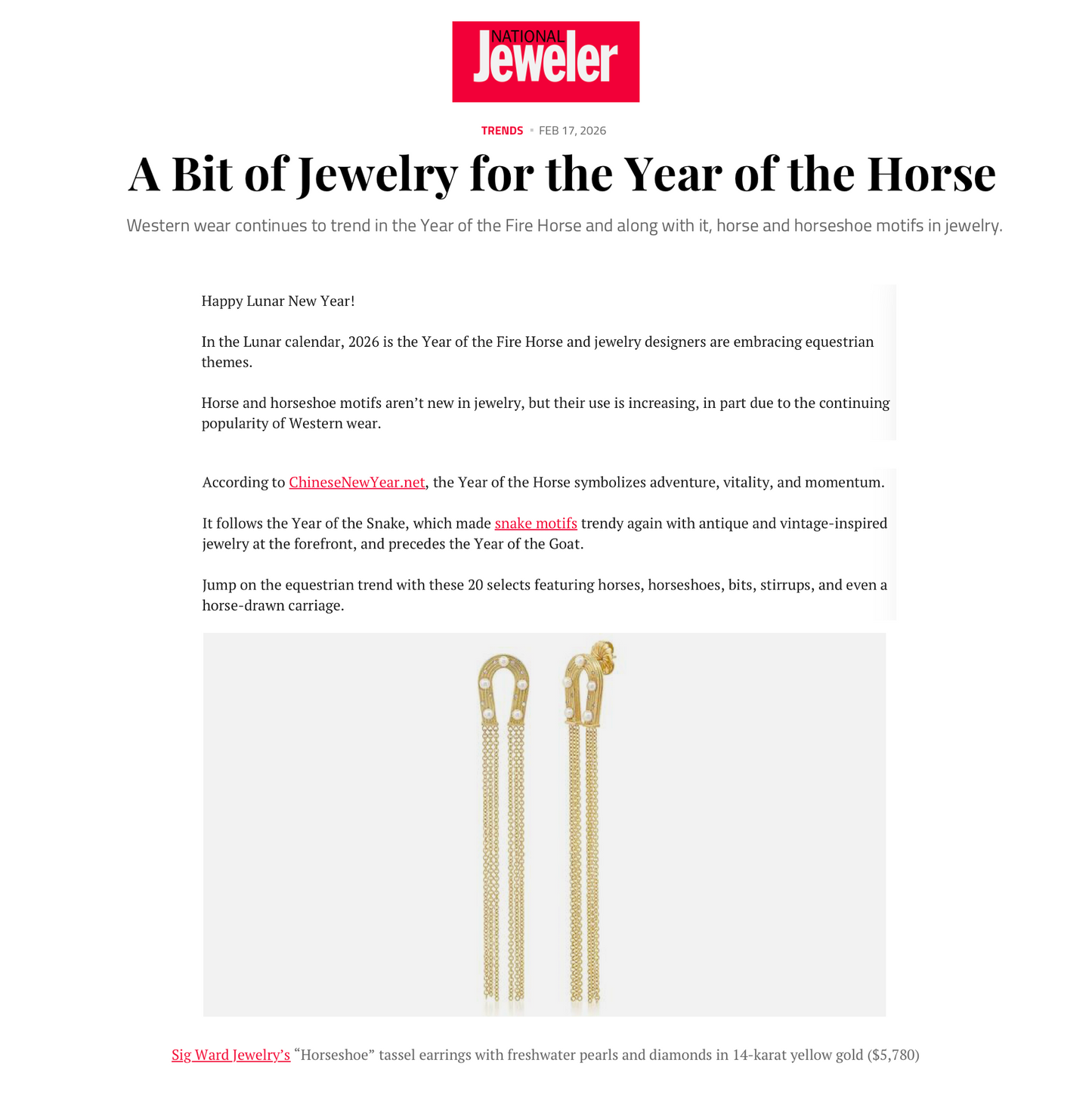 14K Yellow Gold and Diamond Tassel Horseshoe Earrings