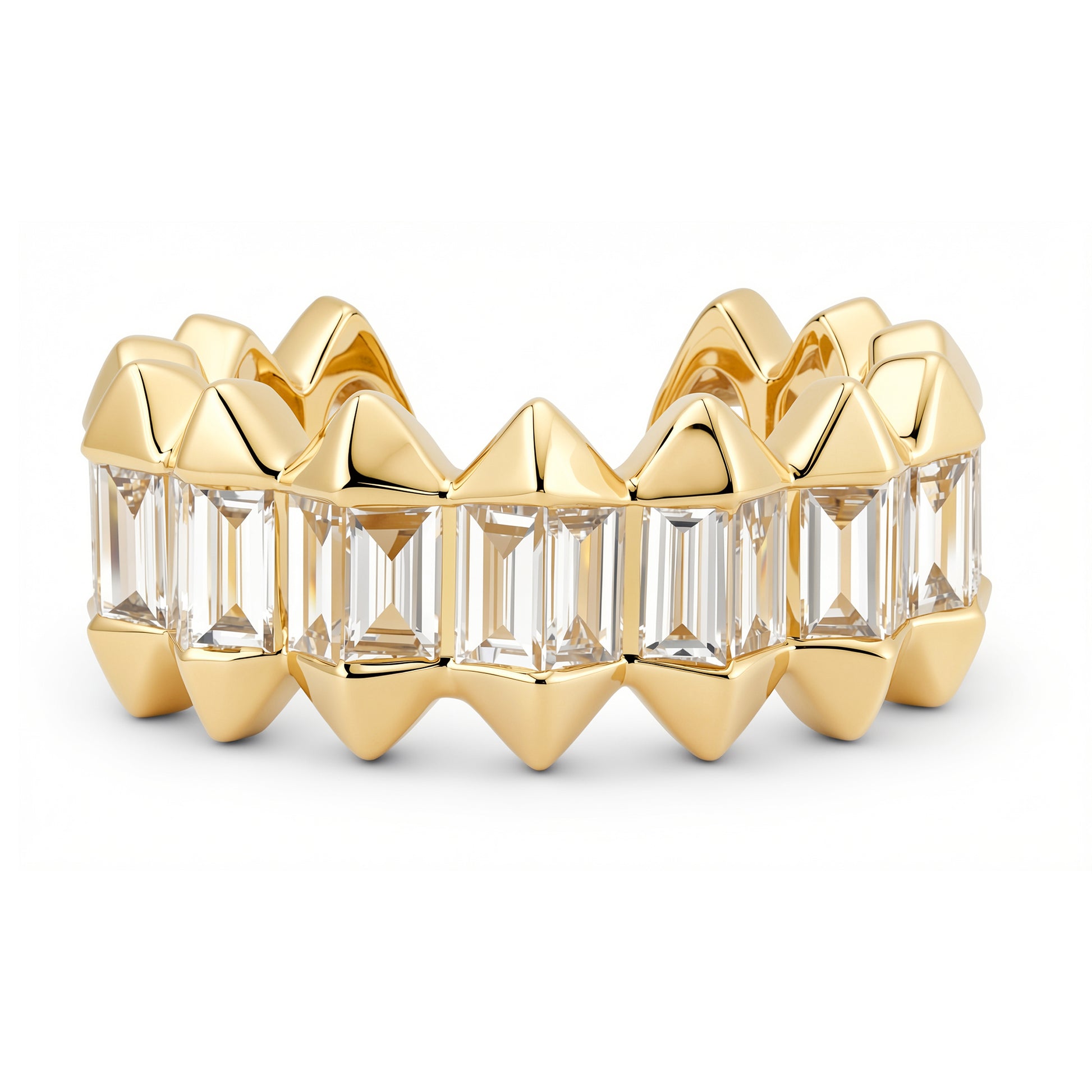 14K yellow gold Cassie baguette diamond ear cuff featuring a sleek modern design with sparkling baguette-cut diamonds set in a polished gold cuff that requires no piercing.