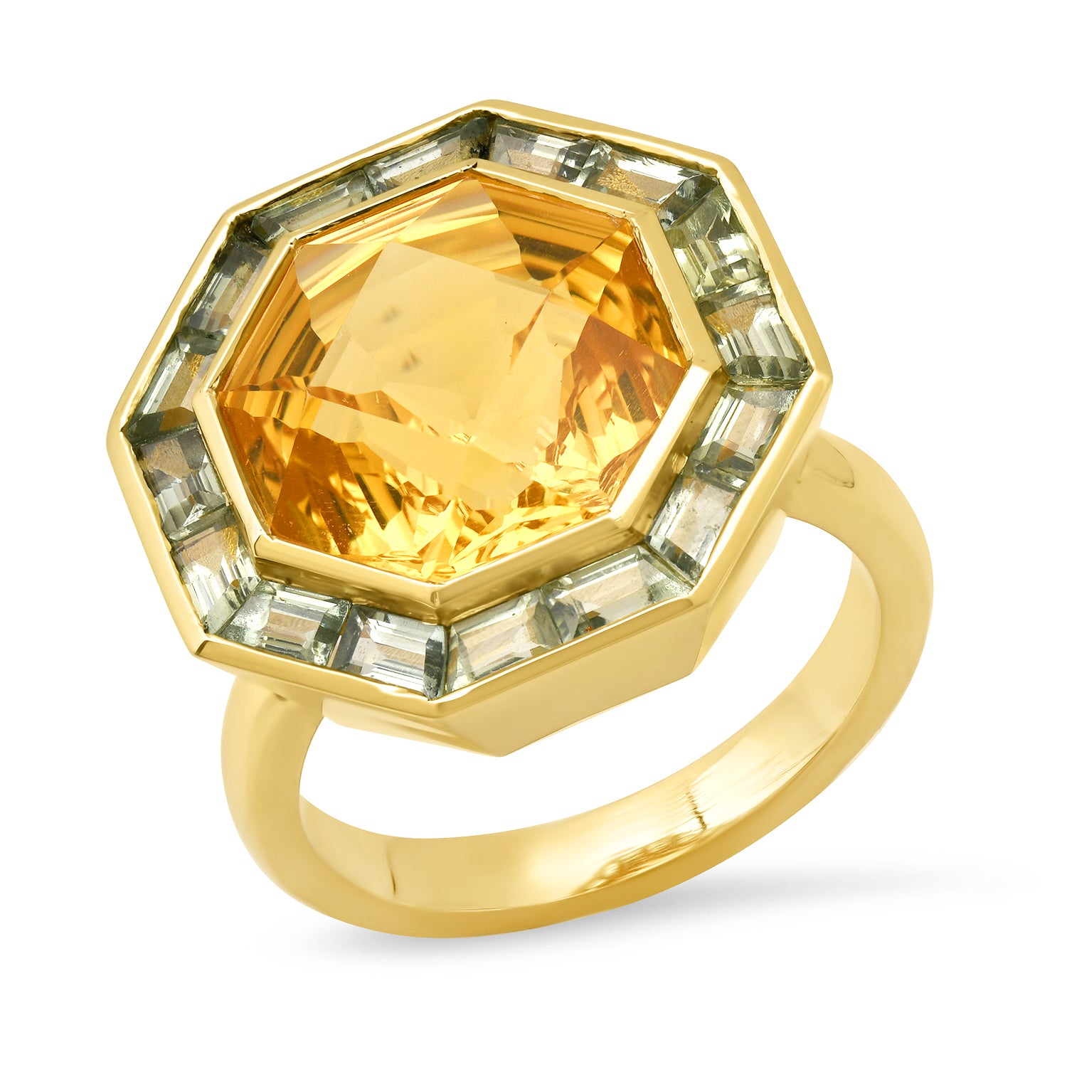 Sig Ward Jewelry 14K yellow gold Citrine and Tsavorite Bia Ring featuring vibrant citrine and vivid tsavorite garnet in a contemporary fine jewelry ring design.