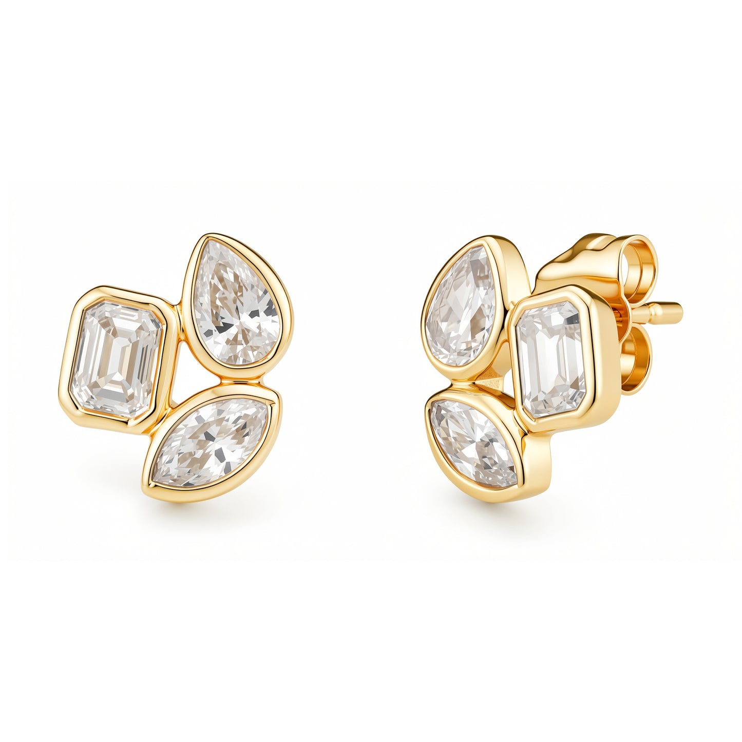 14K yellow gold Nelle diamond stud earrings featuring round brilliant diamonds in classic secure settings, offering a timeless and elegant everyday look.

