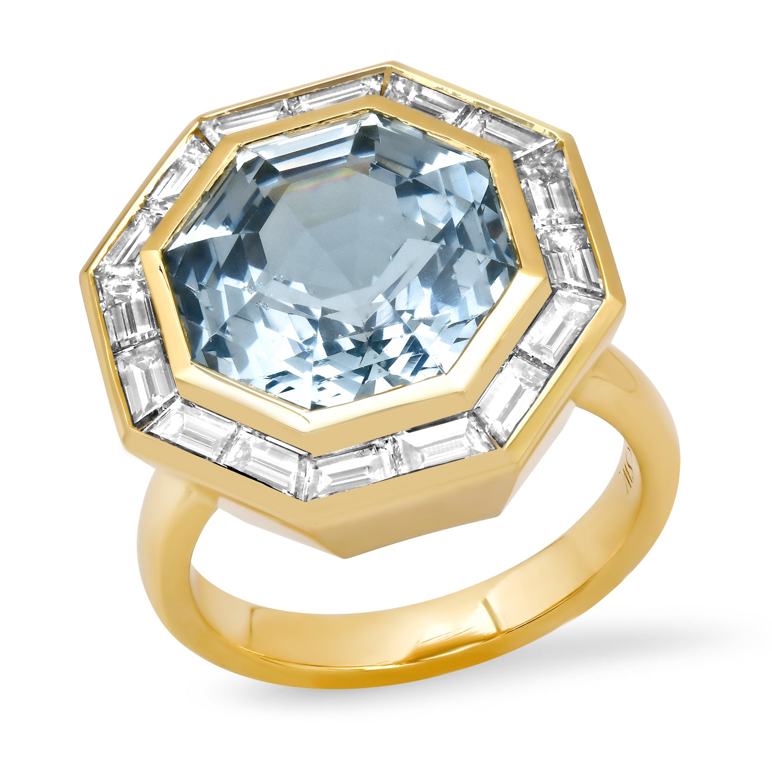 Sig Ward Jewelry 14K Yellow Gold Bia Brazilian Aquamarine And Diamond Baguette Ring Featuring A Natural Aquamarine Gemstone And Elegant Diamond Accents