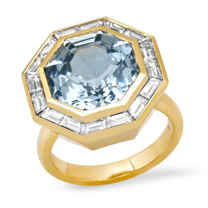 Sig Ward Jewelry 14K Yellow Gold Bia Brazilian Aquamarine And Diamond Baguette Ring Featuring A Natural Aquamarine Gemstone And Elegant Diamond Accents