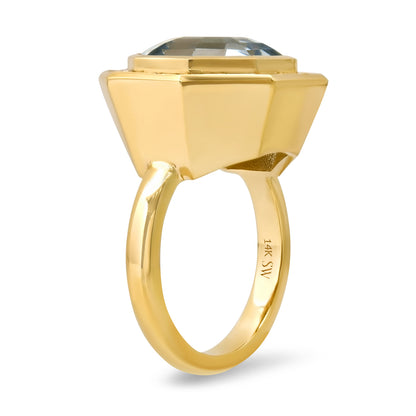 Sig Ward Jewelry 14K Yellow Gold Bia Brazilian Aquamarine And Diamond Baguette Ring Featuring A Natural Aquamarine Gemstone And Elegant Diamond Accents