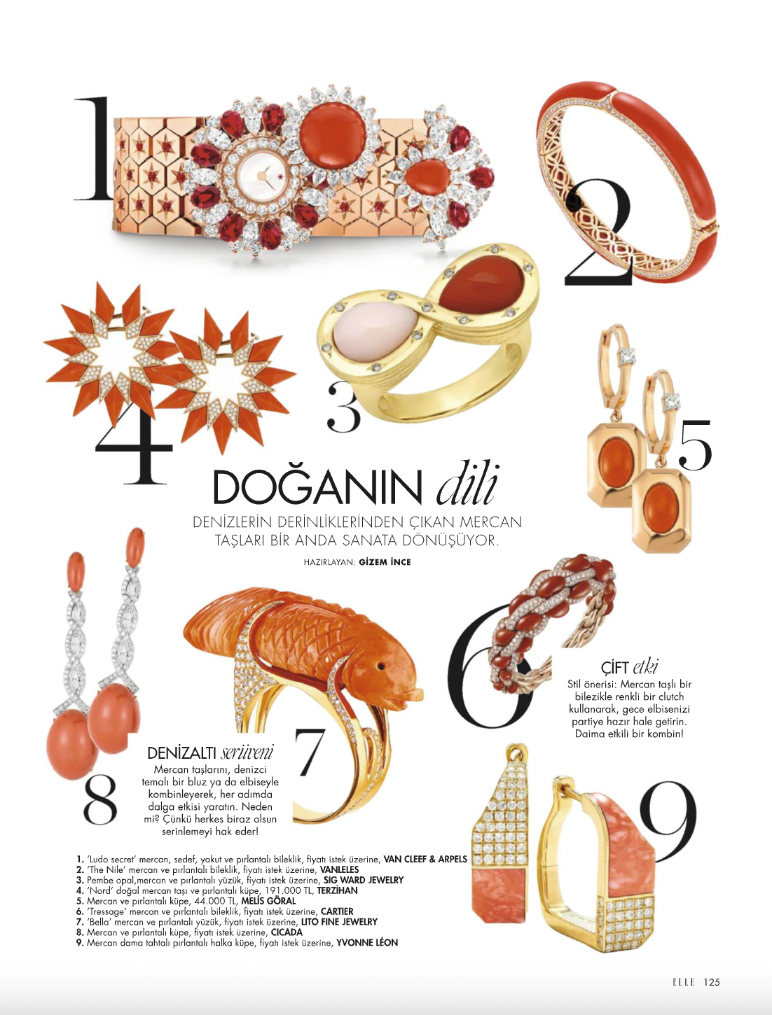 Sig Ward Jewelry 14K Yellow Gold Pink Opal And Coral Diamond Infinity Ring Featured In Elle Editorial Showcasing Luxury Fine Jewelry With Colorful Gemstones And Diamonds