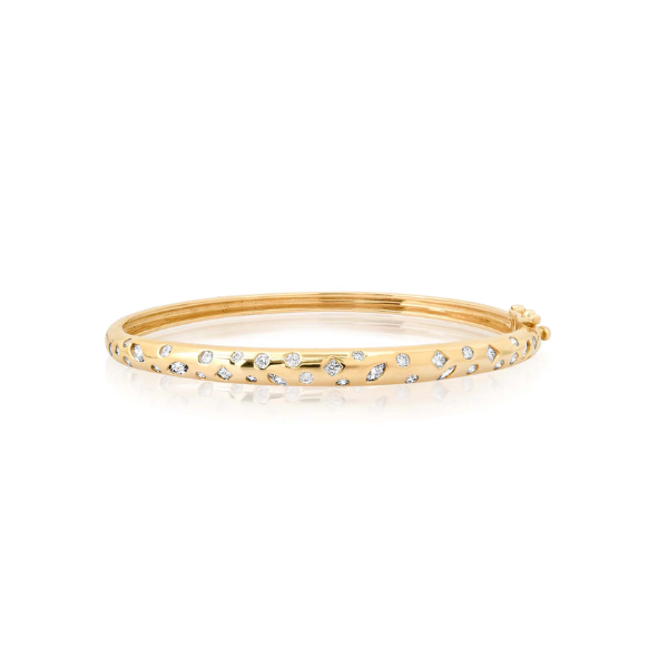 Sig Ward Jewelry 14K Yellow Gold Princess And Round Diamond Gypsy Bangle Featuring Princess Cut And Round Diamonds In A Luxury Fine Jewelry Design