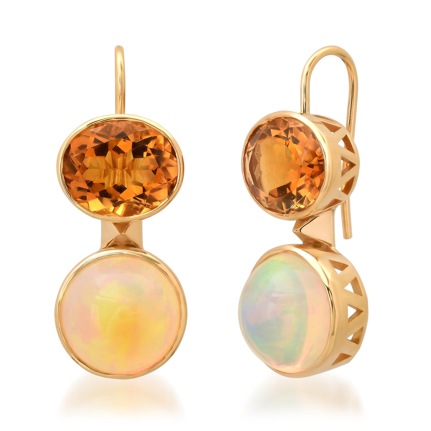 Sig Ward Jewelry Lifestyle Featuring The 14K Yellow Gold Opal And Citrine Duo Earrings Showcasing Vibrant Opal And Citrine Gemstones In A Modern Heirloom Design.