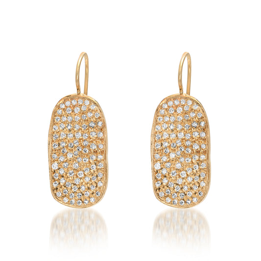 14K Oval Diamond Disc Earrings