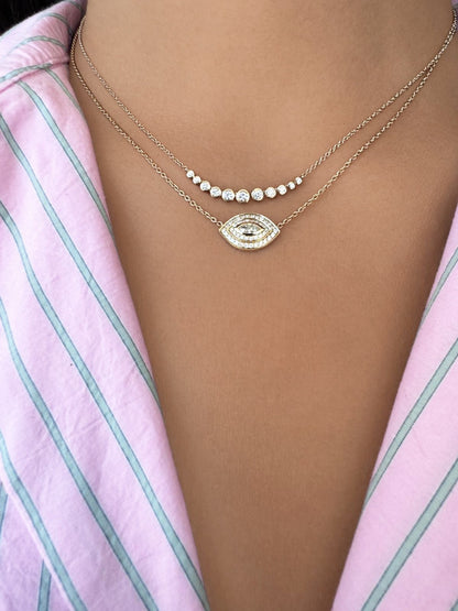 Sig Ward Jewelry14K Yellow Gold Evil Eye Marquise with Diamond, Pear Shaped with Diamond Necklace on model
