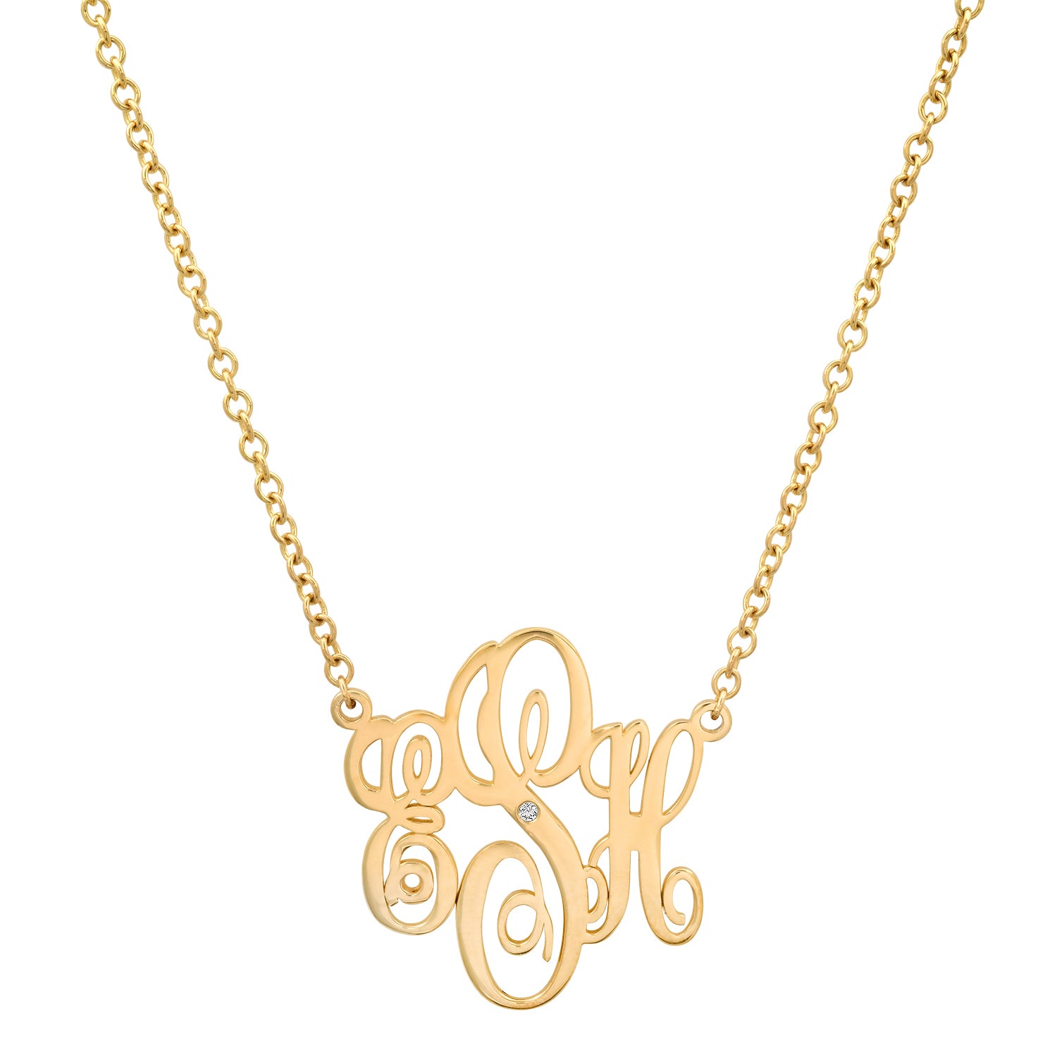Sig Ward Jewelry 14K Diamond Monogram Necklace featuring a personalized diamond monogram pendant crafted in 14K gold, showcasing elegant luxury fine jewelry with a timeless modern heirloom-inspired design.