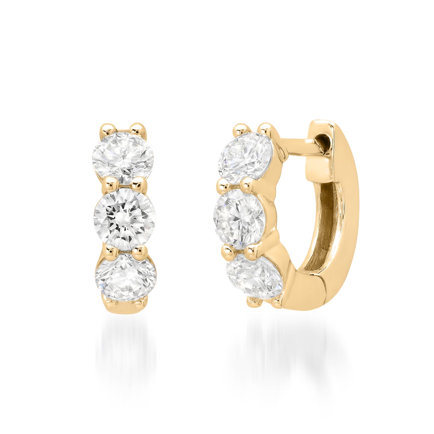 Sig Ward Jewelry 14K YG Emma Diamond Huggies featuring round brilliant diamonds set in polished 14K yellow gold huggie hoop earrings.