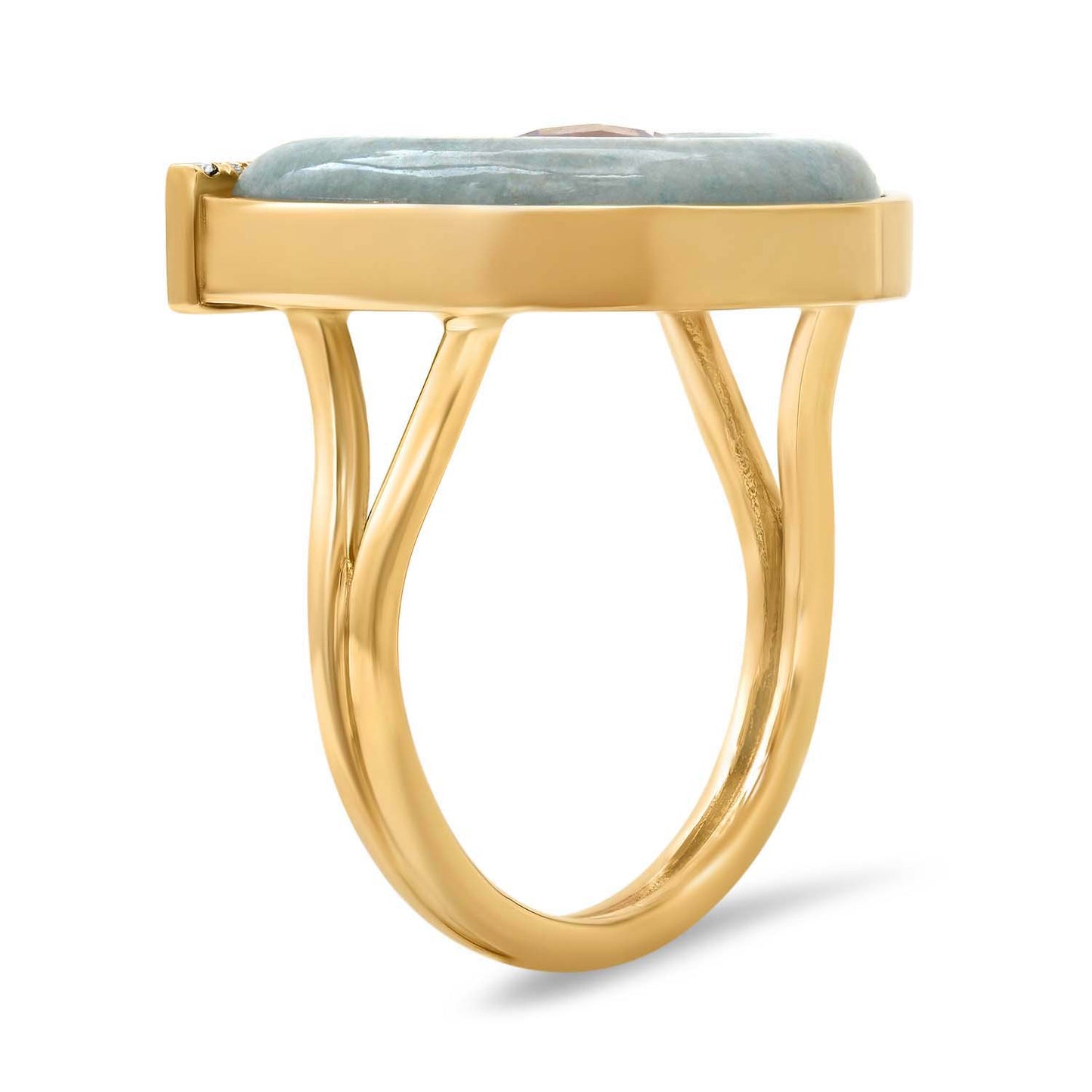 14K Yellow Gold Horseshoe Ring Featuring Amethyst, Trollite, And Diamond Accents By Sig Ward Jewelry.