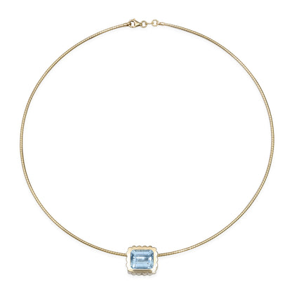 Sig Ward Jewelry 14K yellow gold Aquamarine Omega Choker Necklace featuring a natural aquamarine gemstone on a sleek omega collar for modern luxury and timeless elegance.