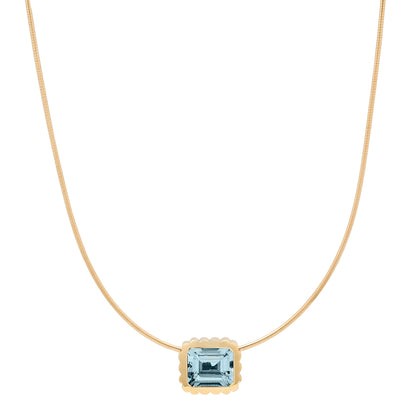 Sig Ward Jewelry 14K YG Aquamarine Omega Necklace featuring a captivating aquamarine gemstone set in polished yellow gold with a sleek omega necklace design for an elegant luxury jewelry statement.