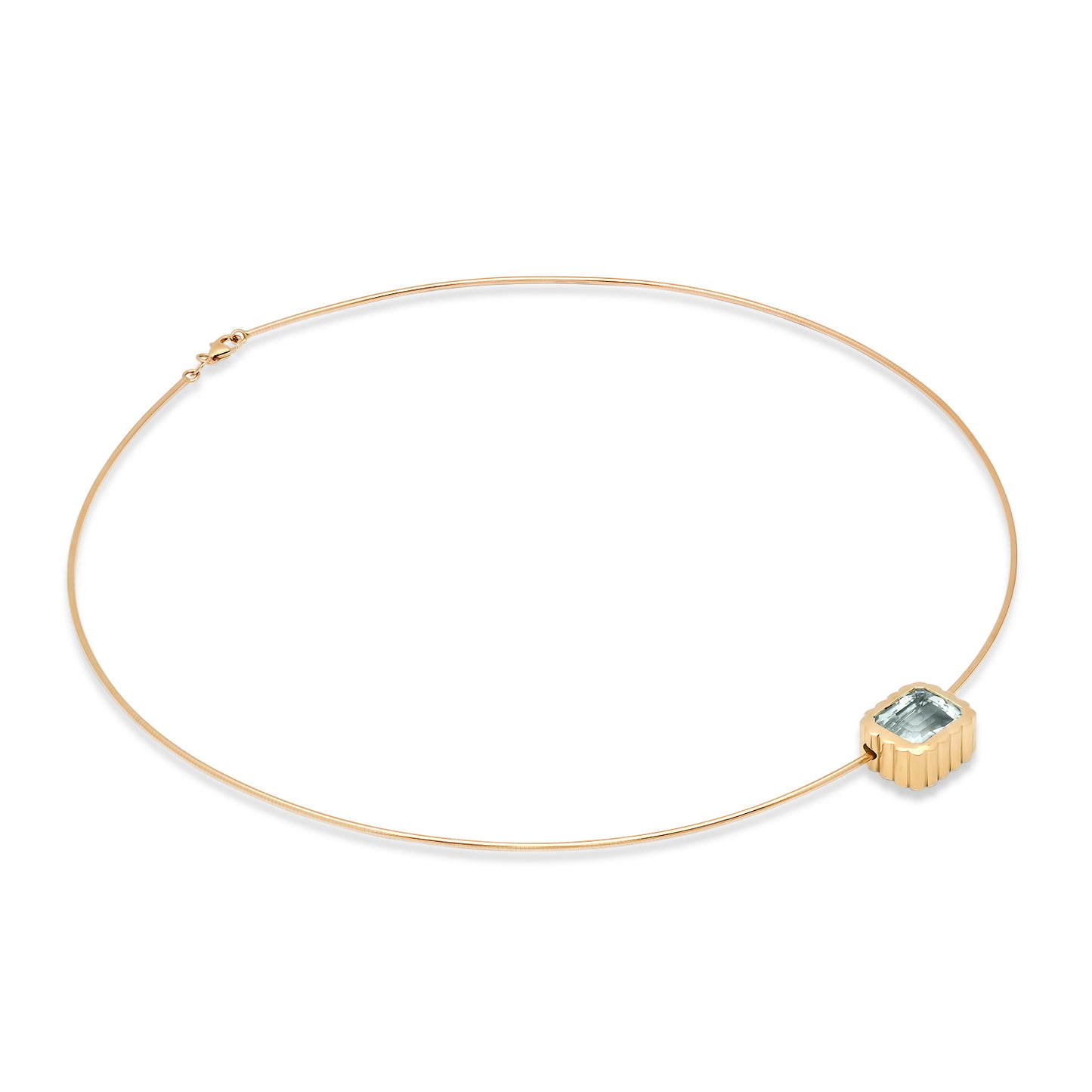 Sig Ward Jewelry 14K YG Aquamarine Omega Necklace featuring a captivating aquamarine gemstone set in polished yellow gold with a sleek omega necklace design for an elegant luxury jewelry statement.