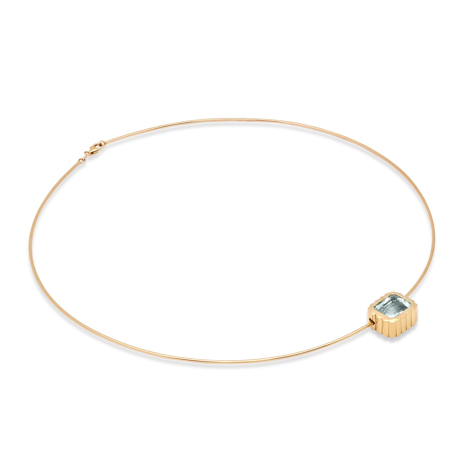 Sig Ward Jewelry 14K YG Aquamarine Omega Necklace featuring a captivating aquamarine gemstone set in polished yellow gold with a sleek omega necklace design for an elegant luxury jewelry statement.