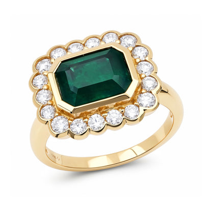 Sig Ward Jewelry 14K Yellow Gold Columbian Emerald and Diamond Ring front view