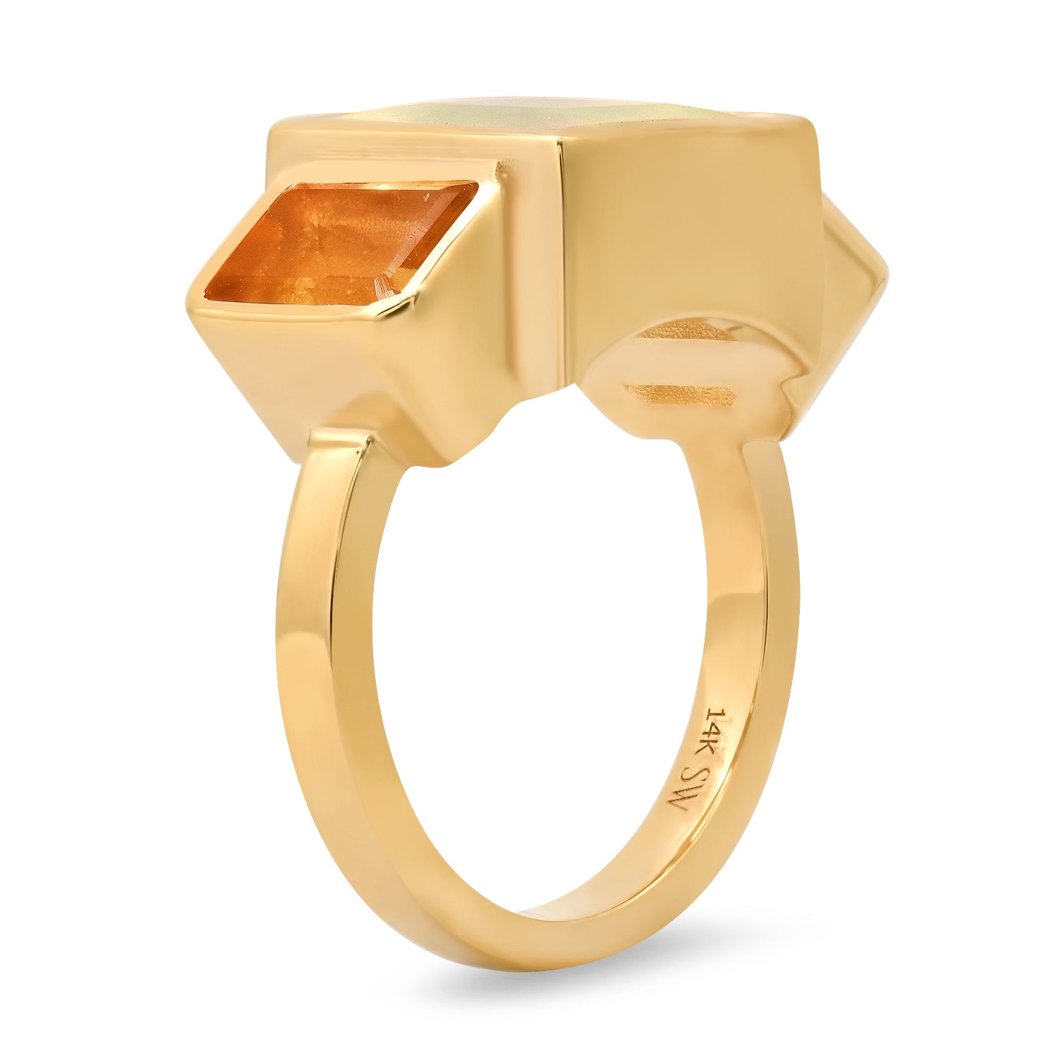 Sig Ward Jewelry 14K yellow gold Ethiopian Opal and Citrine Trilogy Ring featuring natural Ethiopian opal and citrine gemstones in a handcrafted modern heirloom-inspired design, luxury fine jewelry for timeless elegance.