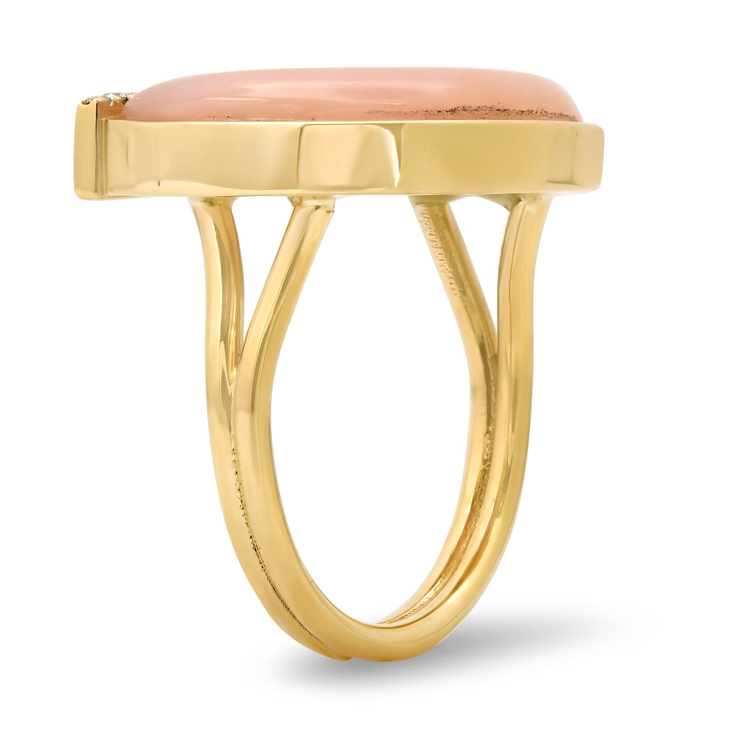 Sig Ward Jewelry 14K Yellow Gold Garnet, Pink Opal and Diamond Horseshoe Ring