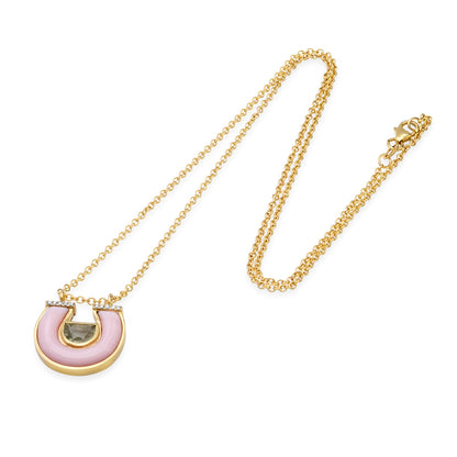 14K Yellow Gold Horseshoe Necklace Featuring Green Amethyst, Pink Opal, And Diamond Accents By Sig Ward Jewelry.