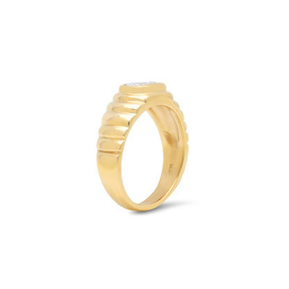 Side view of the Sig Ward Jewelry 14K Yellow Gold Lola Oval Diamond Pinky Ring showcasing its elegant oval profile, diamond accents, and polished 14K yellow gold band with a refined contemporary design.