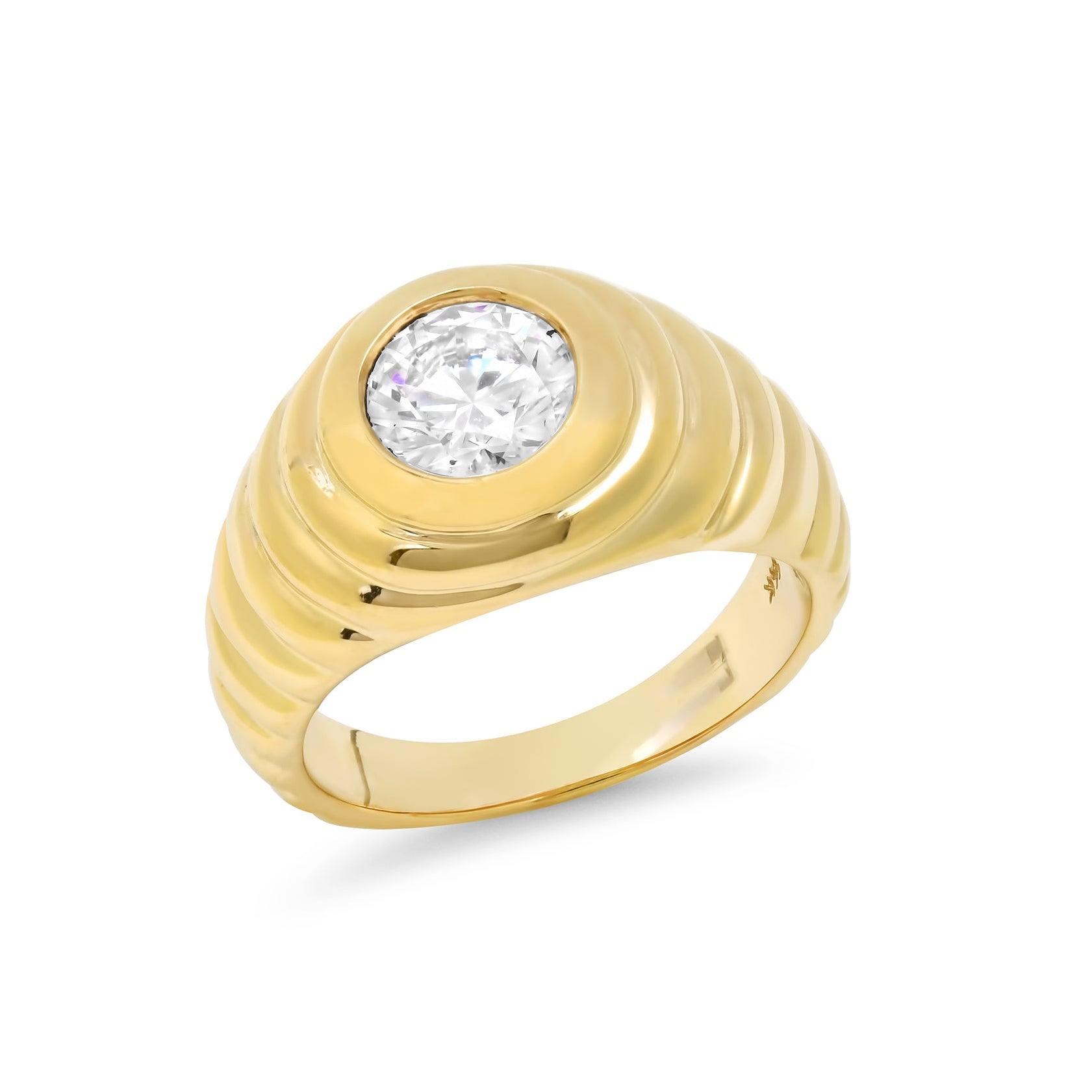 Front view of the Sig Ward Jewelry 14K Yellow Gold Lola Round Diamond Pinky Ring showcasing a polished 14K yellow gold band with a round diamond centerpiece and a sleek, modern profile designed for everyday elegance.