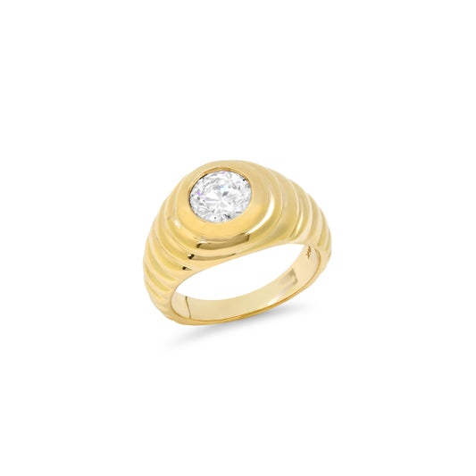 Front view of the Sig Ward Jewelry 14K Yellow Gold Lola Round Diamond Pinky Ring showcasing a polished 14K yellow gold band with a round diamond centerpiece and a sleek, modern profile designed for everyday elegance.