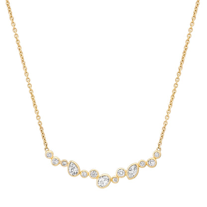 Sig Ward Jewelry 14K YG Lyla Multi Shape Diamond Bib Necklace featuring a graduated arrangement of mixed-shape diamonds in polished yellow gold.