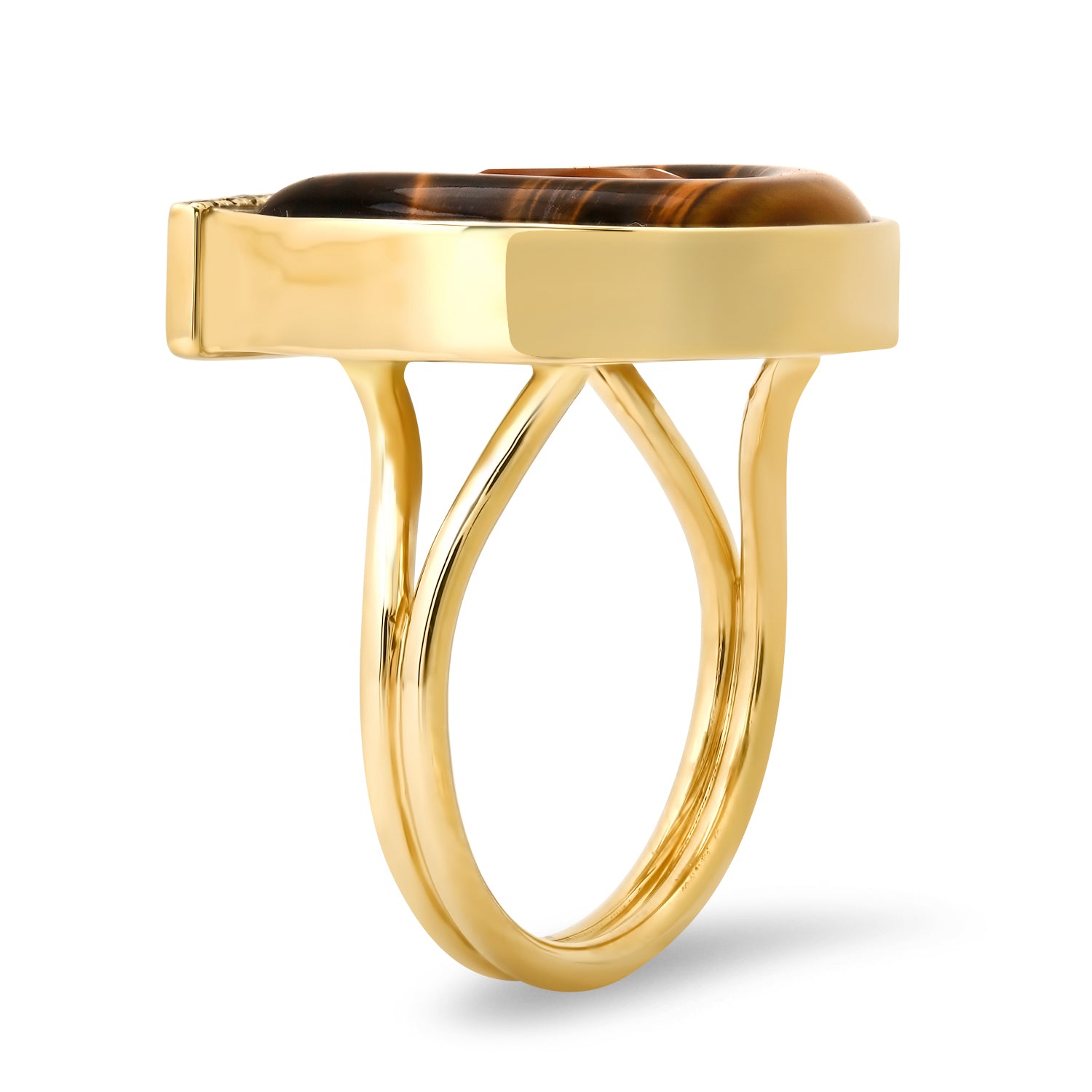 Sig Ward Jewelry 14K Yellow Gold Medium Citrine, Tiger's Eye and Diamond Horseshoe Ring