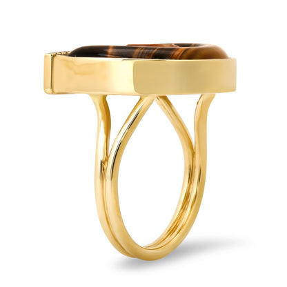 Sig Ward Jewelry 14K Yellow Gold Medium Citrine, Tiger's Eye and Diamond Horseshoe Ring