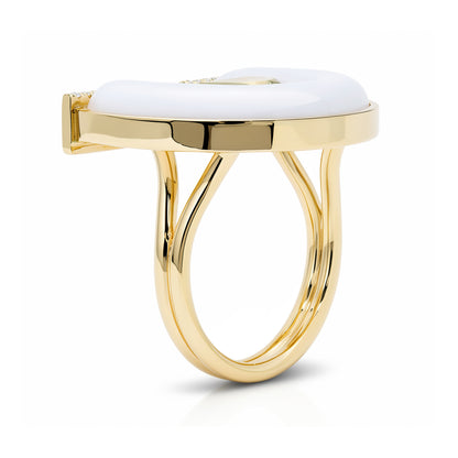 Sig Ward Jewelry Horseshoe Ring With Prasolite, White Mother of Pearl and Diamonds side view