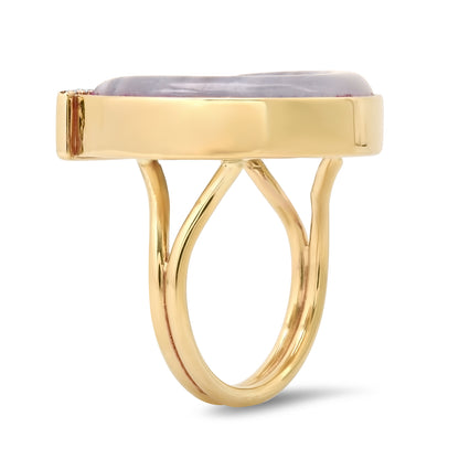 Sig Ward Jewelry 14K YG Medium Topaz, Lace Agate and Diamond Horseshoe Ring
