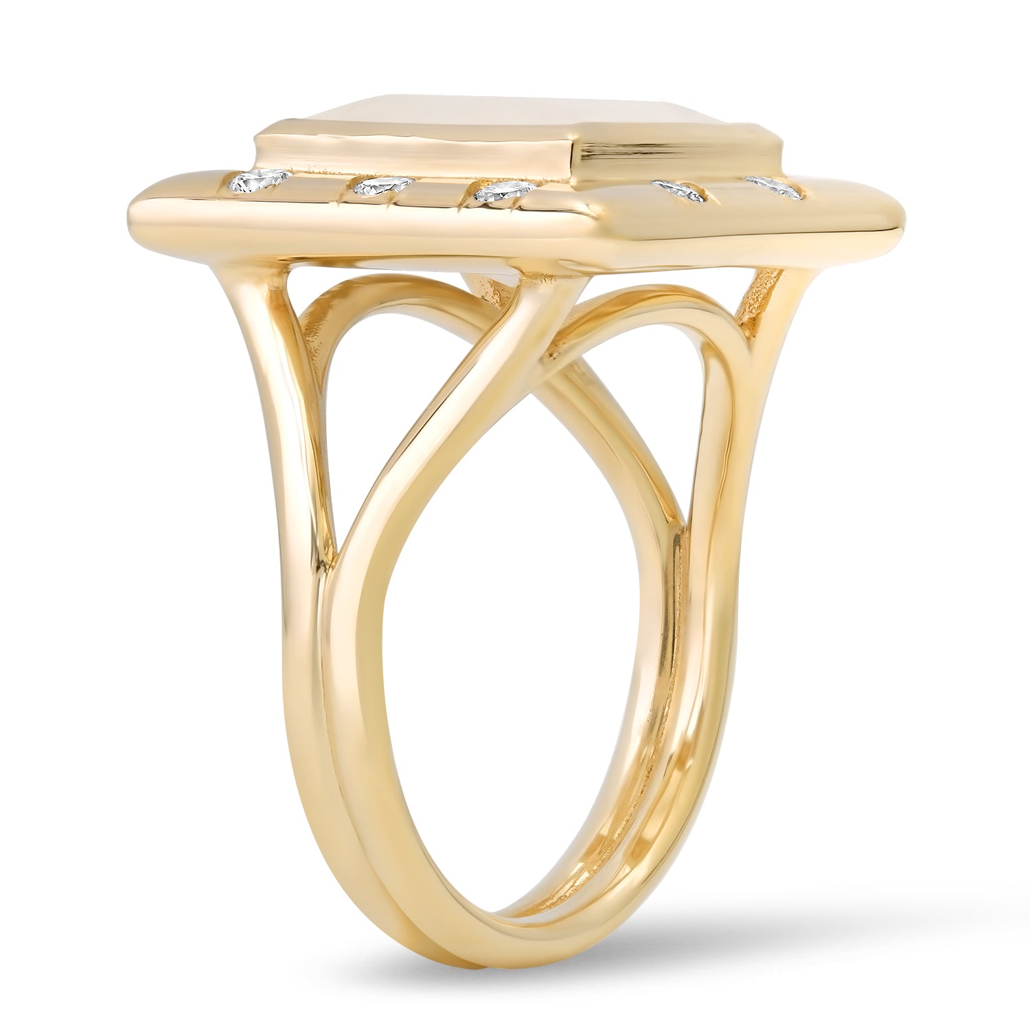 Sig Ward Jewelry 14K yellow gold Moonstone and Scattered Diamond Ring 715 featuring a luminous moonstone gemstone accented with scattered diamonds for an elegant luxury look.