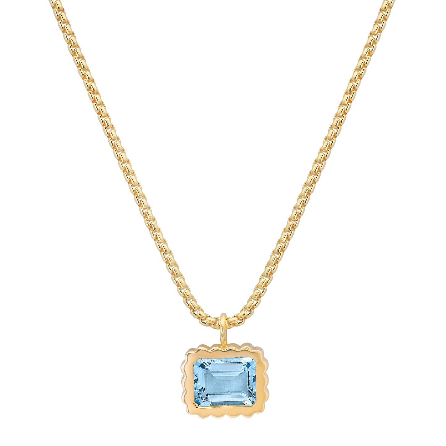 Sig Ward Jewelry 14K YG Orbis Asscher Cut Diamond Solitaire Necklace featuring a bezel-set Asscher cut diamond pendant on a yellow gold chain.