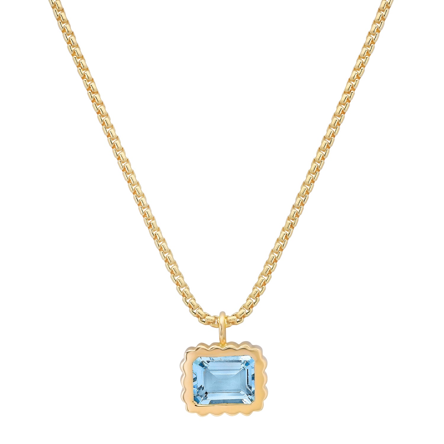 Sig Ward Jewelry 14K YG Orbis Asscher Cut Diamond Solitaire Necklace featuring a bezel-set Asscher cut diamond pendant on a yellow gold chain.