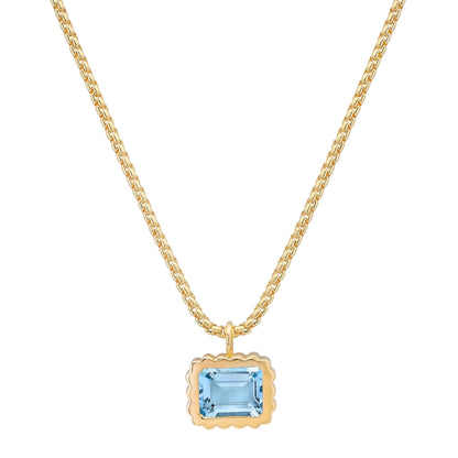 Sig Ward Jewelry 14K YG Orbis Asscher Cut Diamond Solitaire Necklace featuring a bezel-set Asscher cut diamond pendant on a yellow gold chain.