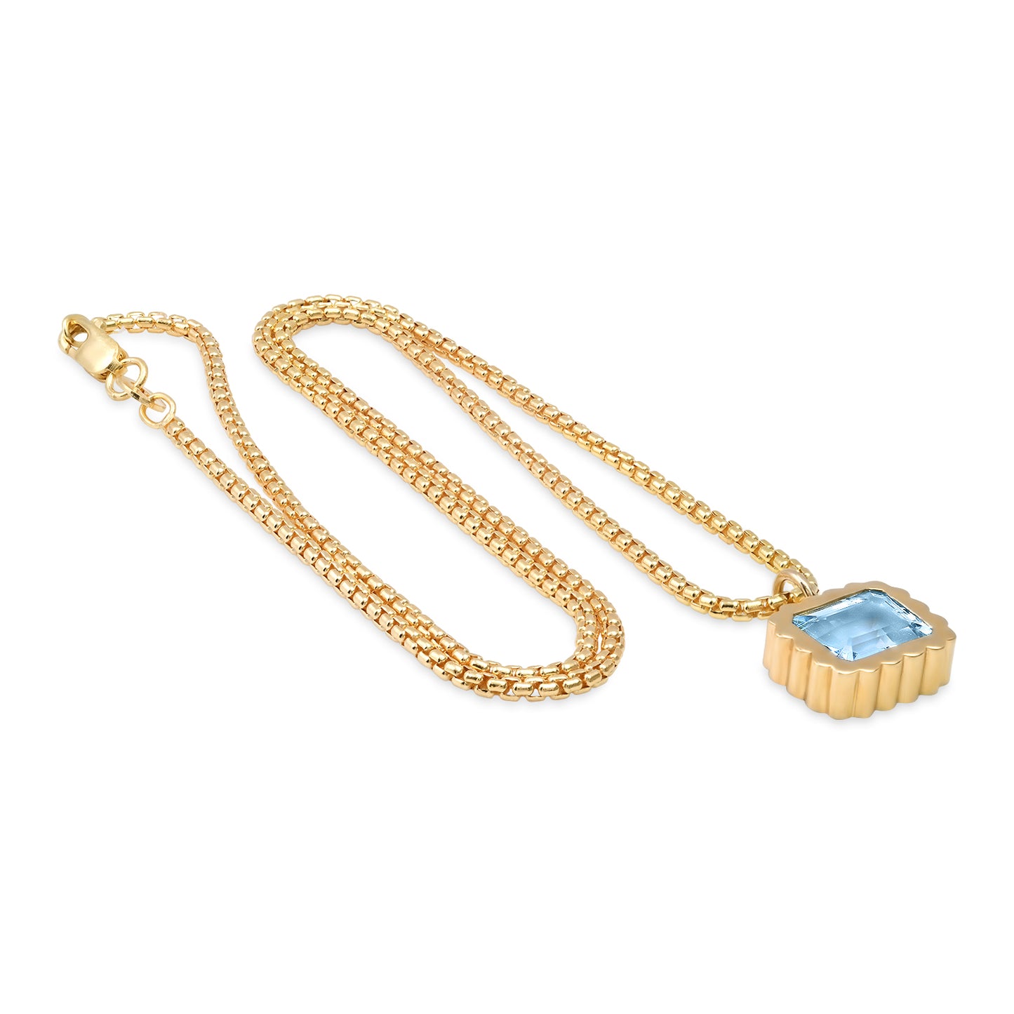 Sig Ward Jewelry 14K YG Orbis Asscher Cut Diamond Solitaire Necklace featuring a bezel-set Asscher cut diamond pendant on a yellow gold chain.