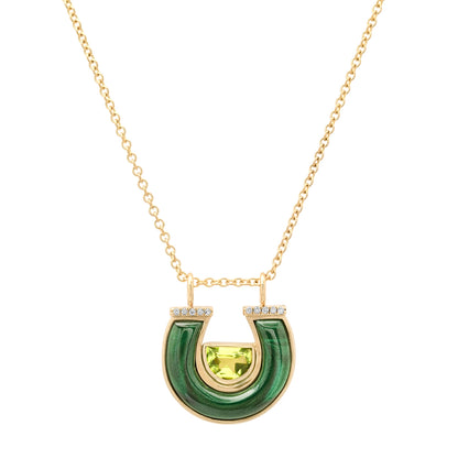 Sig Ward Jewelry 14K Yellow Gold Peridot, Malachite and Diamond Horseshoe Necklace