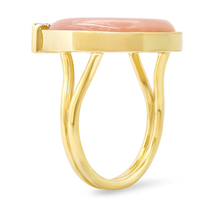 14K Yellow Gold Horseshoe Ring Featuring Peridot, Pink Opal, And Diamond Accents By Sig Ward Jewelry.