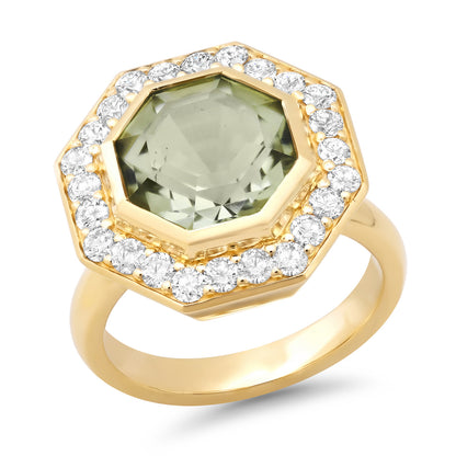 14K Yellow Gold Bia Ring Featuring Prasolite And Diamond By Sig Ward Jewelry.