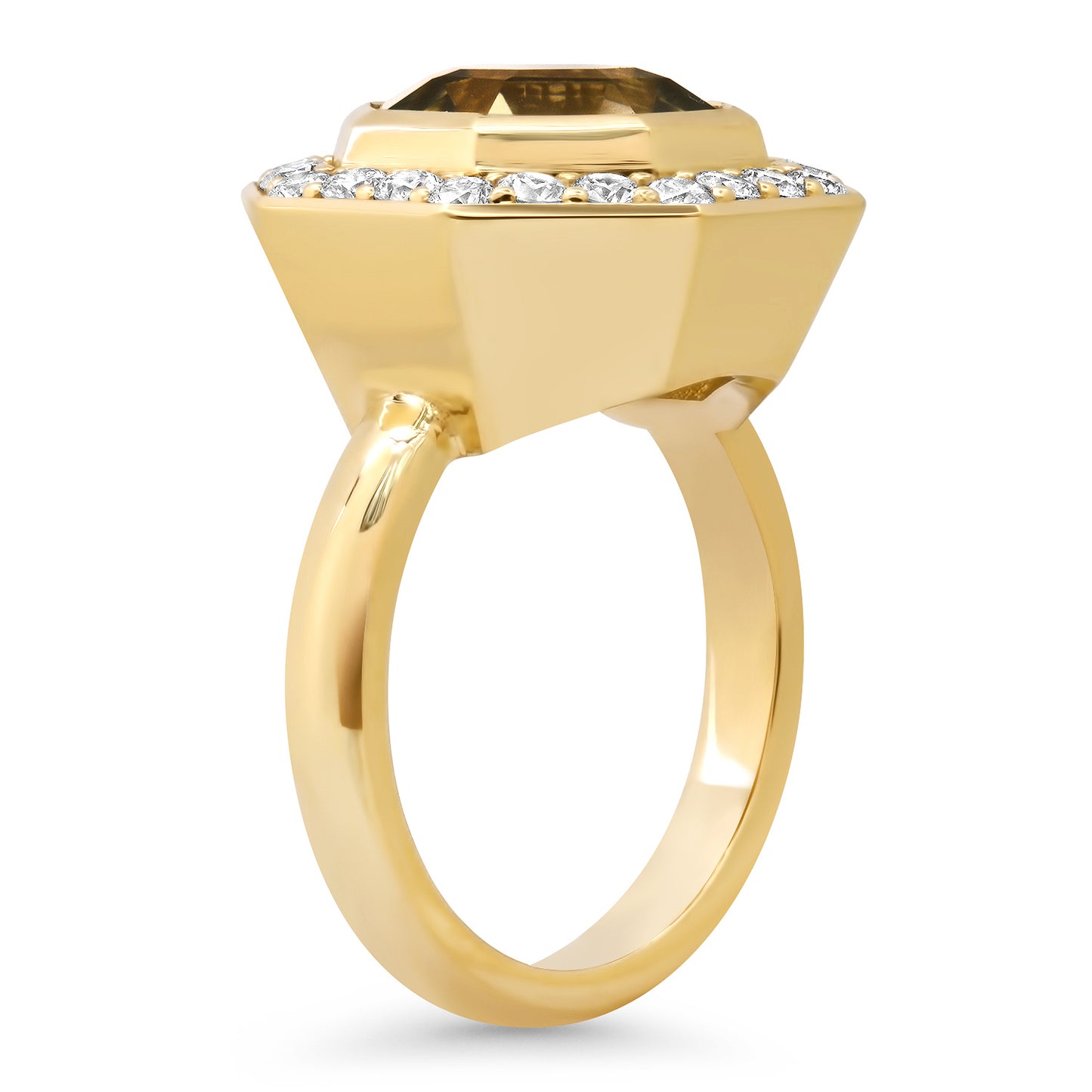 14K Yellow Gold Bia Ring Featuring Prasolite And Diamond By Sig Ward Jewelry.