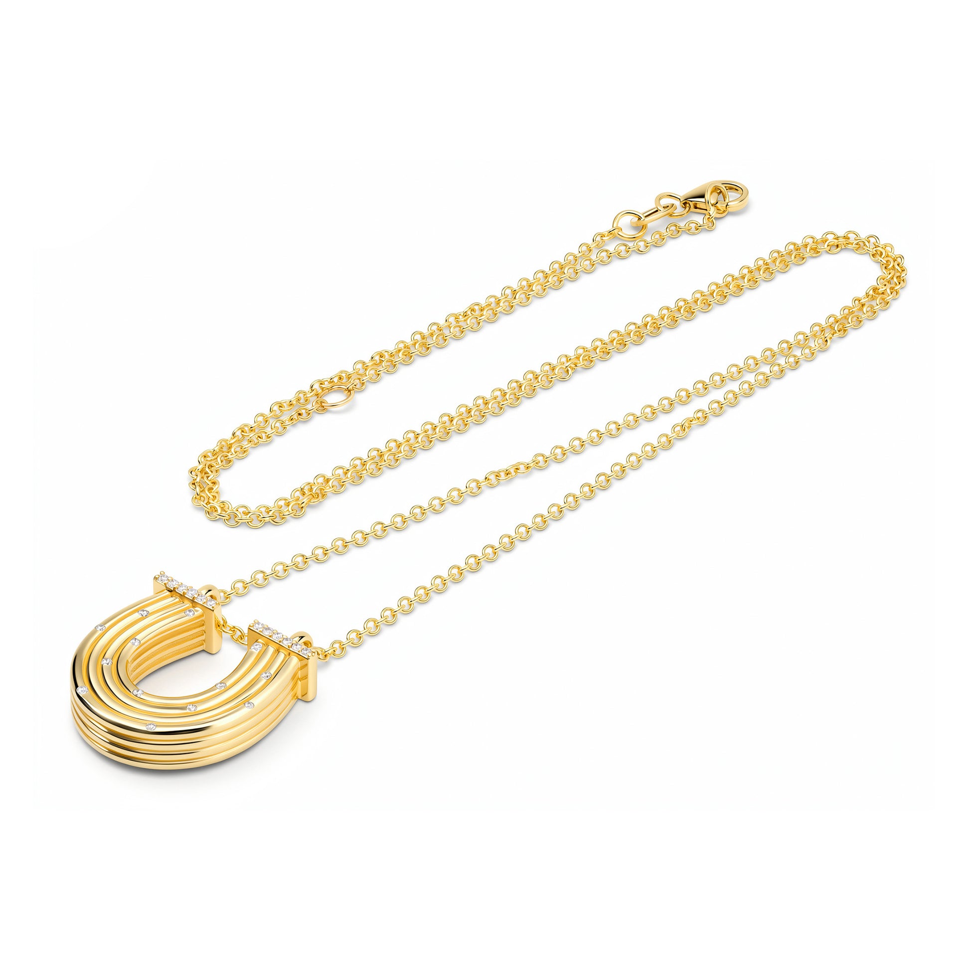 Sig Ward Jewelry 14K Yellow gold reeded gold with diamond cable chain necklace on white background