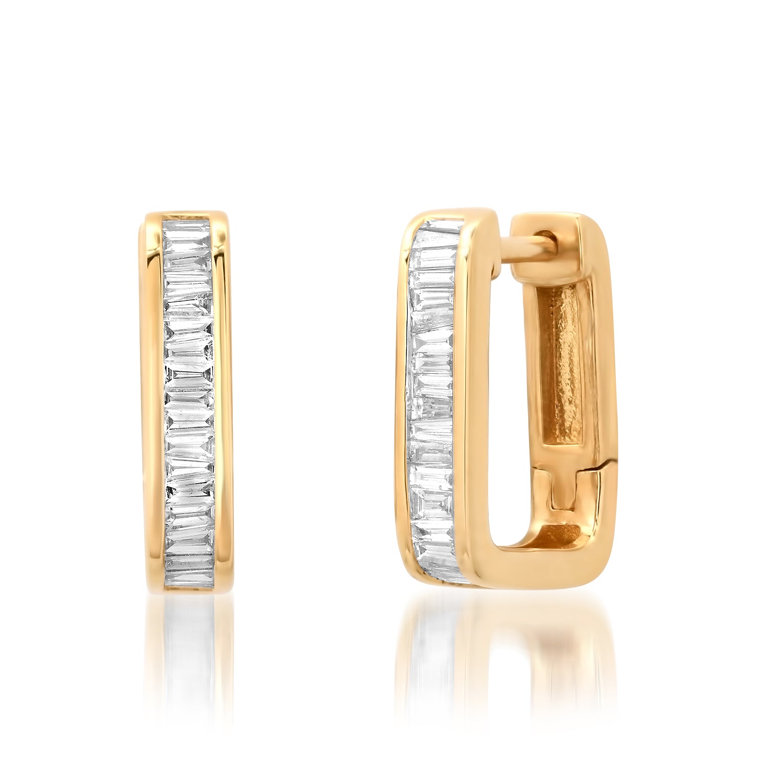 Sig Ward Jewelry 14K Yellow Gold Reva Baguette Diamond Huggie Earrings