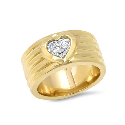 Front view of the Sig Ward Jewelry 14K Yellow Gold Romy Heart Shape Pinky Cigar Band featuring a polished 14K yellow gold cigar band with a heart-shaped design and a bold, modern silhouette for everyday wear.