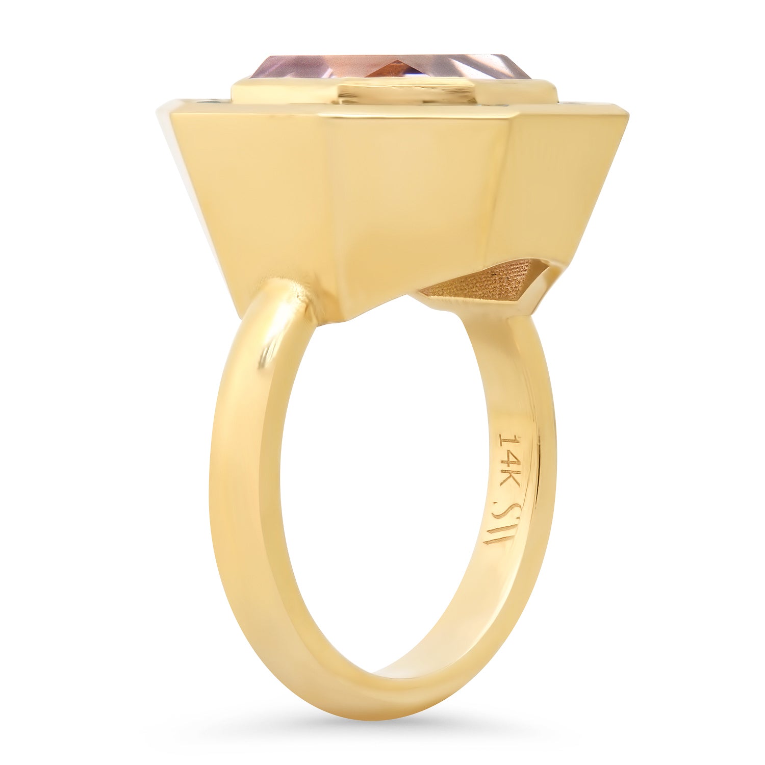 14K Yellow Gold Bia Ring Featuring Rose De France Amethyst And Aquamarine By Sig Ward Jewelry.